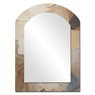 Design Art Beige Minimalism Elegance In Bloom - Flowers Asymmetrical Large Wall Mirror, Traditional Arch Unique