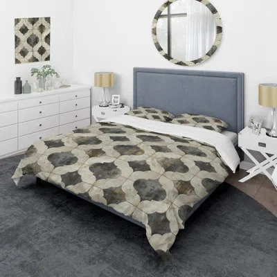 Design Art Beige Modern Trellis Ii - Modern Duvet Cover Set In Gray;beige