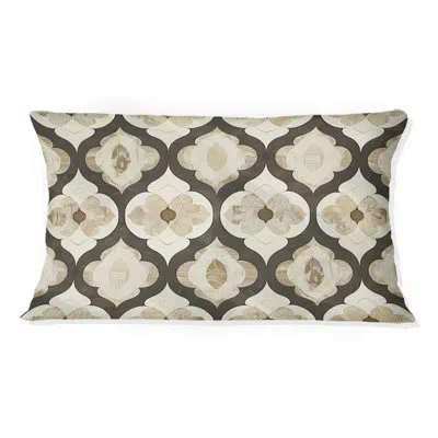 Design Art Beige Modern Trellis Vii - Modern Lumbar Pillow In Gray;beige