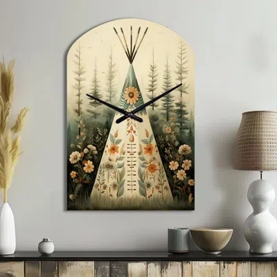 Design Art Beige Native Tipi Serenity In Nature - Arch Shape Beige Wall Clock Sculpture