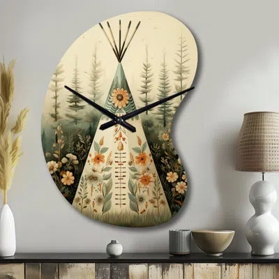 Design Art Beige Native Tipi Serenity In Nature - Boom Shape Beige Wall Clock Sculpture