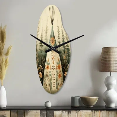 Design Art Beige Native Tipi Serenity In Nature - Curved Shape Native American Art 3d Wall Clock