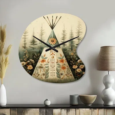 Design Art Beige Native Tipi Serenity In Nature - Drop Shape Beige Wall Clock Sculpture