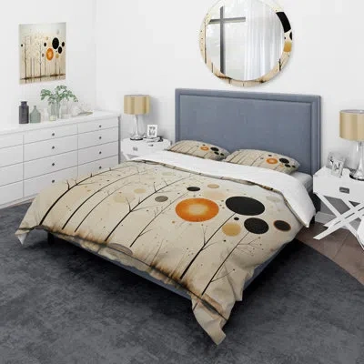 Design Art Beige Orange Mid Century Minimalist Oasis - Minimalism Duvet Cover Set - Microfiber Polyester In Beige;orange