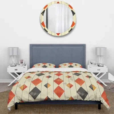 Design Art Beige Orange Retro Midcentury Rhombus - Midcentury Duvet Cover Set In Beige;orange