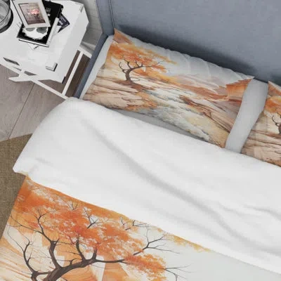 Design Art Beige Peach Canyon Mirage - Canyon Duvet Cover Set - Microfiber Polyester In Beige;peach