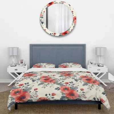 Design Art Beige Pink Floral Meadows Print Viii - Traditional Duvet Cover Set In Beige;pink