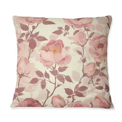 Design Art Beige Pink Modern Floral Romance - Modern Throw Pillow In Beige;pink