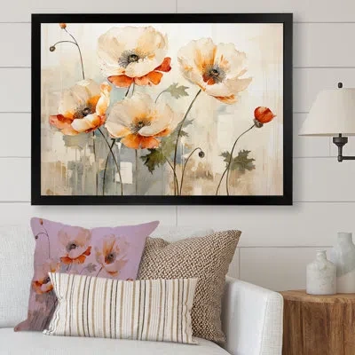 Design Art Beige Poppy Meadow Melody Ii - Poppies Wall Art In Black Single Picture Framed