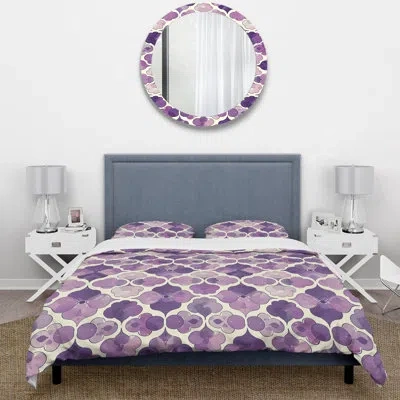 Design Art Beige Purple Midcentury Quatrefoil - Midcentury Duvet Cover Set In Beige;purple