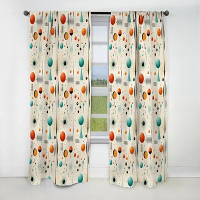 Design Art Beige Retro Modern Geometric Matrix - Abstract Geometric Blackout Curtain - 1 Panels In Black;beige