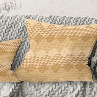 Design Art Beige Retro Triangular Wave - Mid-century Modernprinted Throw Pillow In Brown