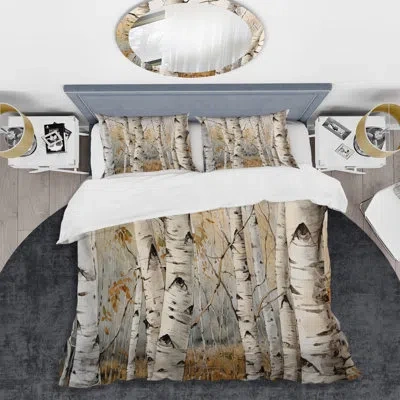 Design Art Beige Silver Birch Tree Beauty Iii - Tree Birch Duvet Cover Set In Beige;silver