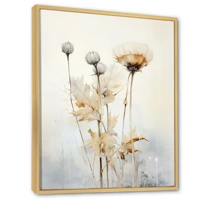 Design Art Beige Thistle Flower Stillness - Thistle Wall Art Living Room In Natural Floater Framed