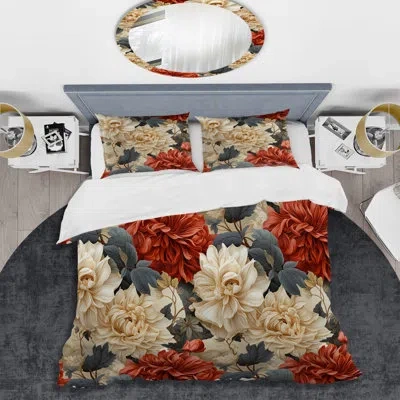 Design Art Beige Timeless Peony Elegance Wonderland Duvet Cover Set In Beige;coral