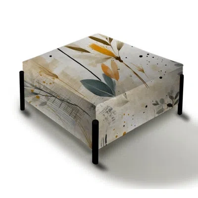 Design Art Beige Urban Nomadic Fern Pattern - Floral Large Square Ottoman In Black;beige