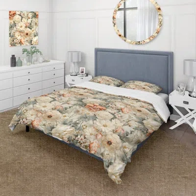 Design Art Beige Vintage Countryhouse Flower Harmony Ii Duvet Cover Set