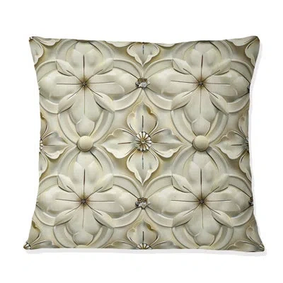 Design Art Beige White Floral Mosaic Iii - Traditional Throw Pillow In White;beige