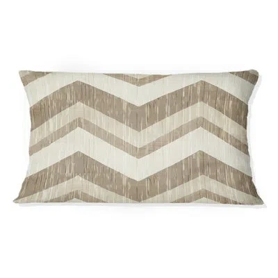 Design Art Beige White Modern Chevron Ii - Modern Lumbar Pillow In White;beige