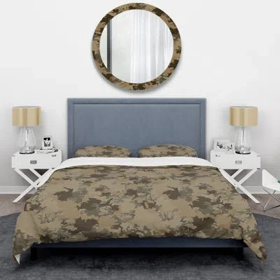 Design Art Beige/brown Microfiber 3 Piece Duvet Cover Set In Green