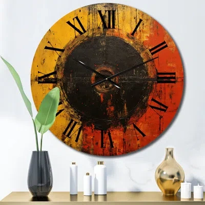 Design Art Belgian Dialogue With Geometric Abstraction Iii - Modern Geometric Wall Clock In Black;yellow;orange