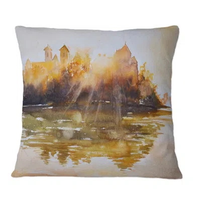 Design Art Benedictine Monastery At Sunrise - Vintage Printed Throw Pillow In Brown