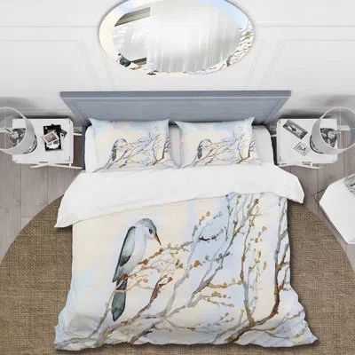 Design Art Big Old Dead Barren Twig Yard - Traditional Duvet Cover Set - Microfiber Polyester In Blue,white,brown;blue,white,brown