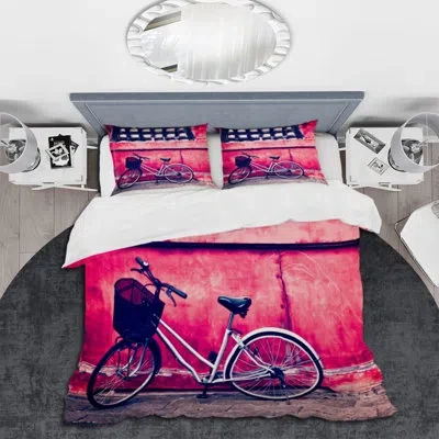 Design Art Bike By Oriental Zozoji Temple Tokyo - Vintage Duvet Cover Set - Microfiber Polyester In Red,black