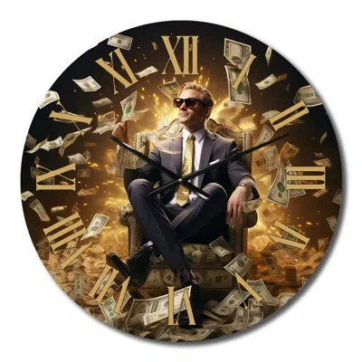 Design Art Billionaire Business Man Abundance Of Money Wall Clock In Gold
