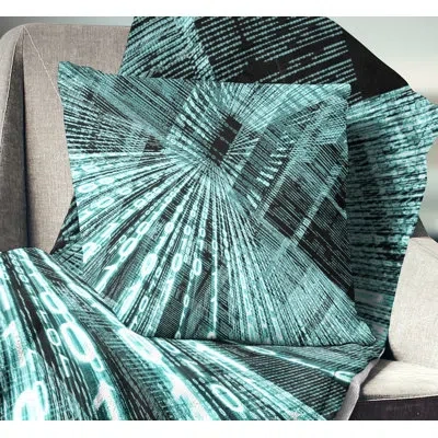 Design Art Binary Code - Abstract Printed Pillow In Blue;green