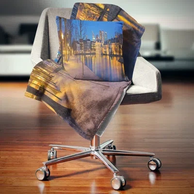 Design Art Binnenhof In The Hague Panorama - Sea & Shore Printed Pillow In Blue;black;brown;green;red;yellow