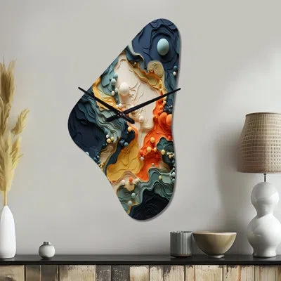 Design Art Bio Morphism Organic Forms Ii - Biomorphism Asymmetrical Metal Clock, Modern Irregular Shape Wall Cl In Multi-color