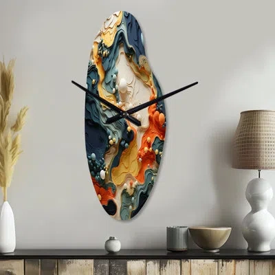 Design Art Bio Morphism Organic Forms Ii - Biomorphism Asymmetrical Metal Wall Clock, Modern Curved Wall Clock  In Multi-color