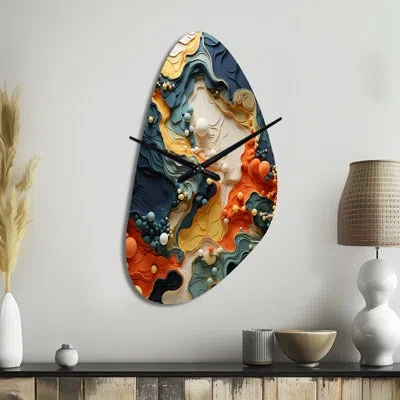 Design Art Bio Morphism Organic Forms Ii - Biomorphism Unique Shape Metal Wall Clock, Modern Asymmetrical Clock In Multi-color