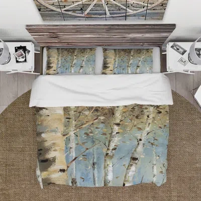 Design Art Birch Forest I Farmhouse Duvet Cover Set In Blue