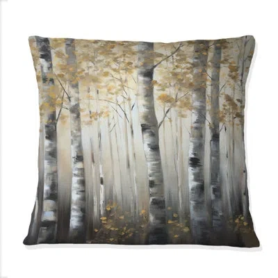 Design Art Birch Tree Forest Wonderland V - Tree Printed Throw Pillow In Gray;beige