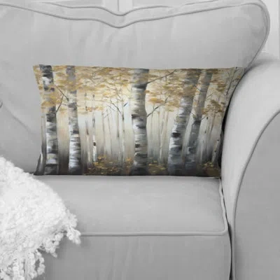 Design Art Birch Tree Forest Wonderland V - Tree Printed Throw Pillow In Gray;beige