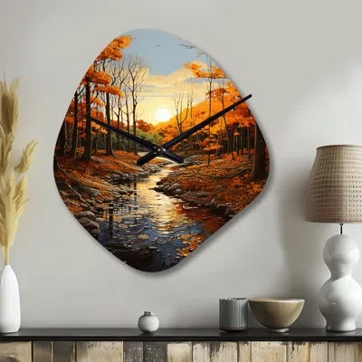 Design Art Birch Woods Autumn Sonata I - Irregular Shape Traditional Metal Clock, Yellow Wall Clock Print