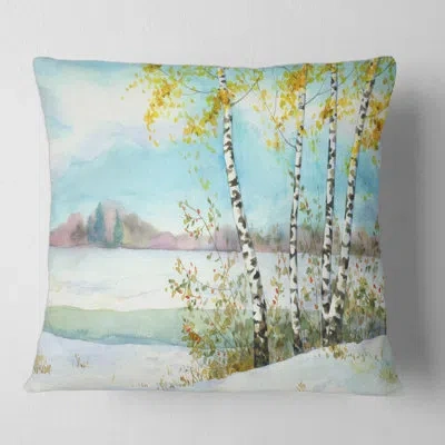 Design Art Birches In Snowy Field Square Pillow Cover And Insert In Blue