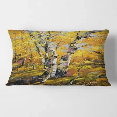 Design Art Birches In Yellow Autumn Wood - Country Printed Pillow