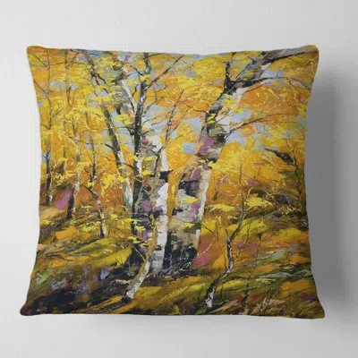 Design Art Birches In Yellow Autumn Wood - Country Printed Throw Pillow