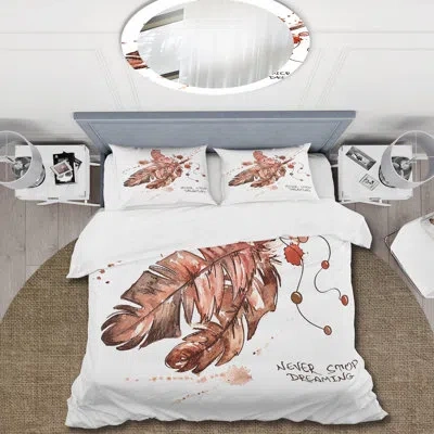 Design Art Bird Feathers In Earth Tones - Bohemian & Eclectic Duvet Cover Set - Microfiber Polyester In Brown,black,white;brown,black,white