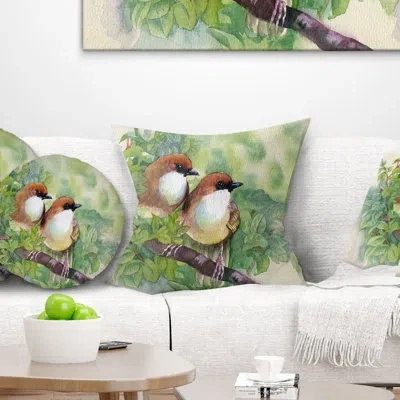 Design Art Birds Of Spring - Animal Printed Pillow In Green