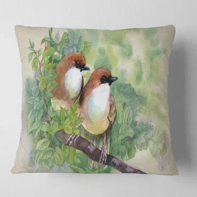 Design Art Birds Of Spring - Birds Pillow Cover & Insert In Green