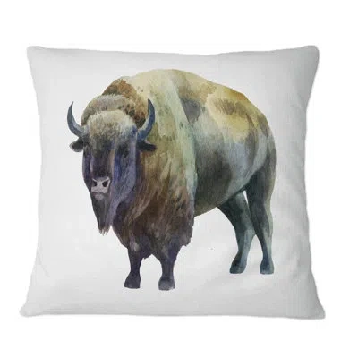 Design Art Bison On White - Traditional Printed Throw Pillow In Blue;black;brown;green;red;yellow