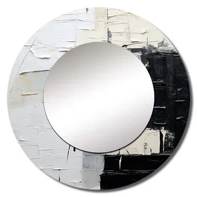 Design Art Black And Beige Scandinavian Modernity Art - Abstract Painting Mirror, Black Round Unique Wall Mirro In Black;beige