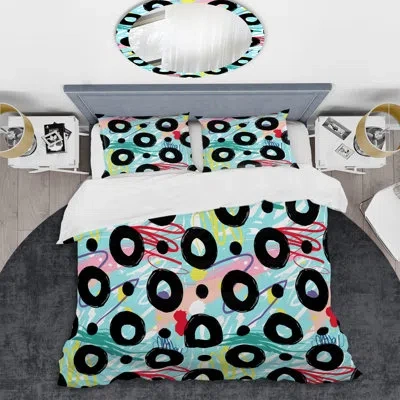 Design Art Black And Blue Circle Pattern - Abstract Duvet Cover Set - Microfiber Polyester In Black,blue