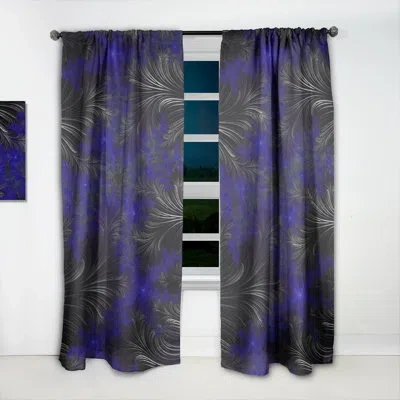 Design Art Black And Blue Fractal Leaves - Modern Curtain - Velvet Room Darkening - 1 Panel