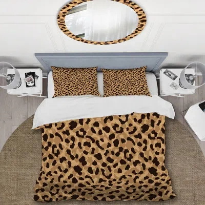 Design Art Black And Brown Leopard Pattern - Animals Duvet Cover Set - Microfiber Polyester