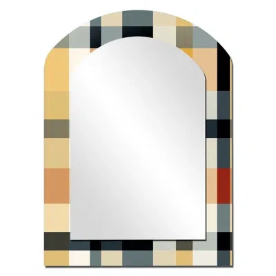 Design Art Black And Cream Plaid Sophistication - Plaid Arch Decorative Wall Mirror, Vintage Asymmetrical Mirro In Black;cream